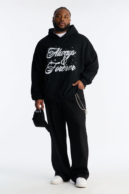 Always And Forever Rhinestone Oversized Hoodie - Black