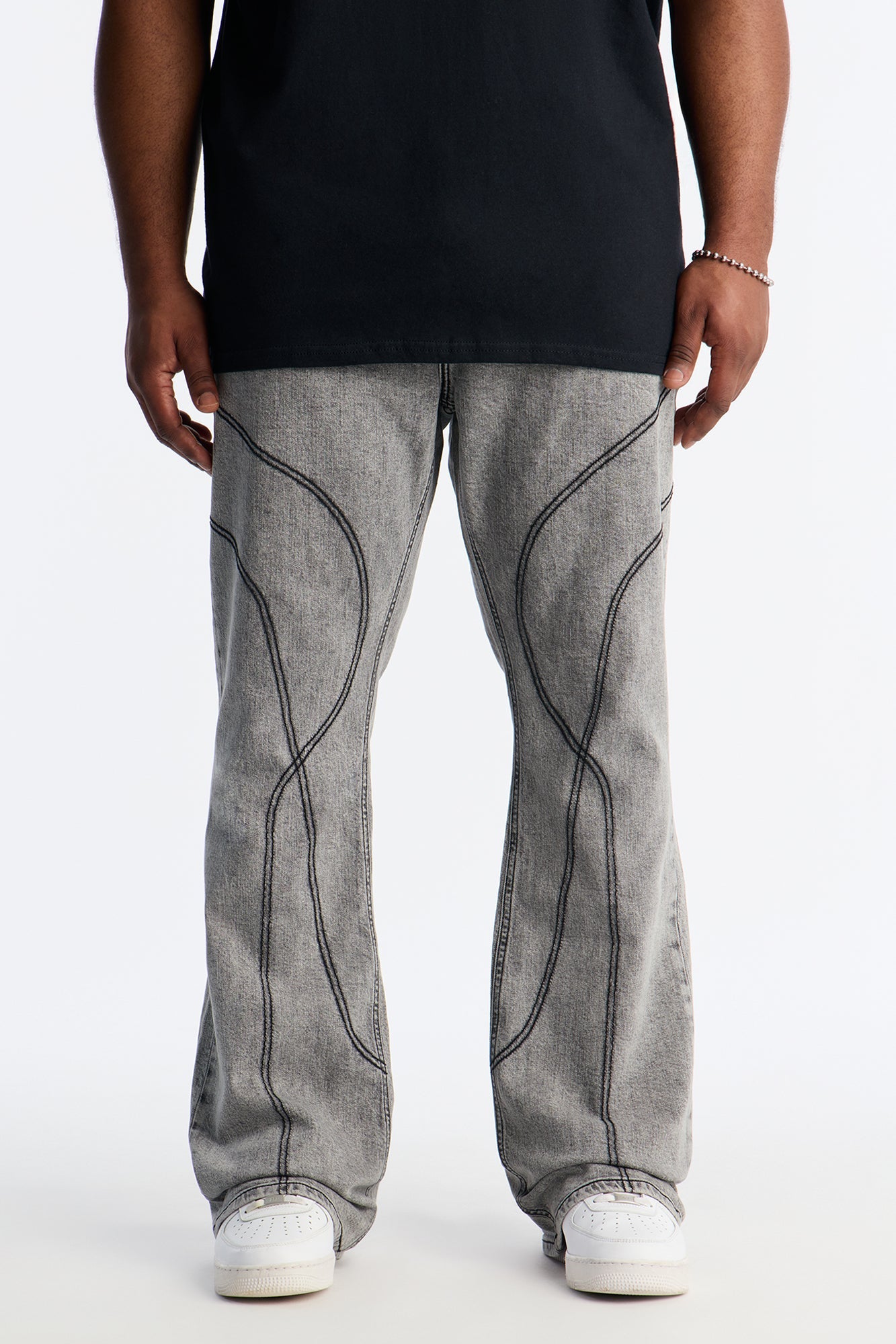 Stacked Skinny Flare Thick Thread Jean - Grey