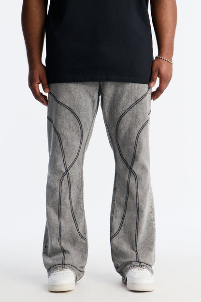 Stacked Skinny Flare Thick Thread Jean - Grey