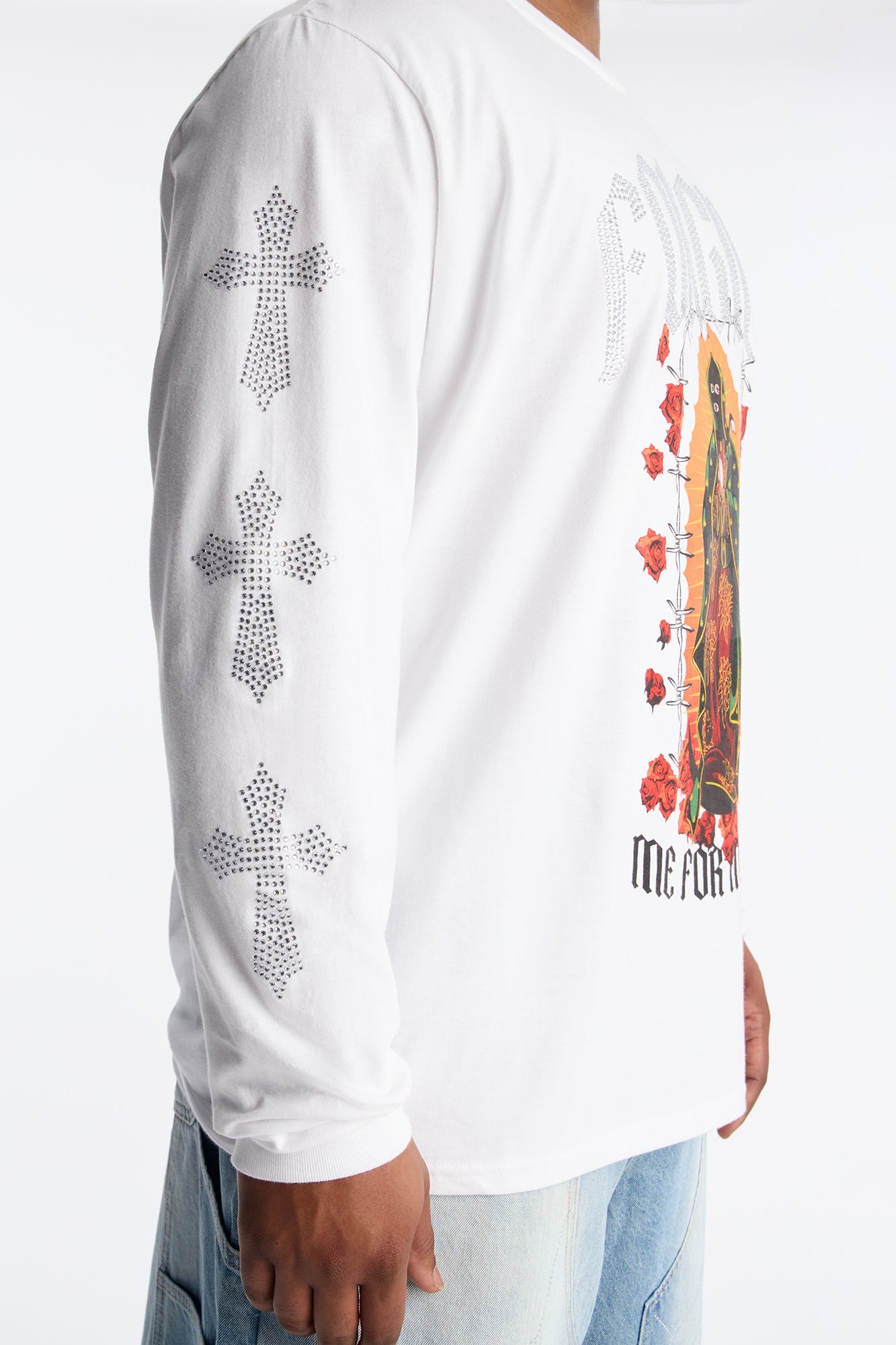 Forgive My Sins Rhinestone Long Sleeve Tee - White