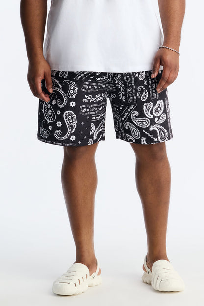 Wild Paisley Printed Swim Trunk 7″ - Black