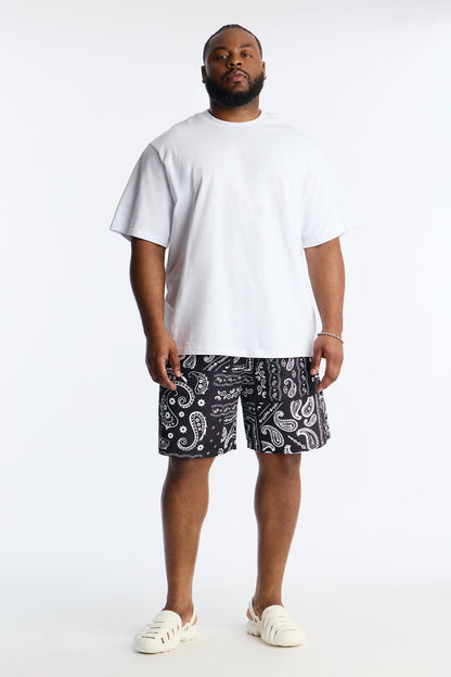 Wild Paisley Printed Swim Trunk 7″ - Black