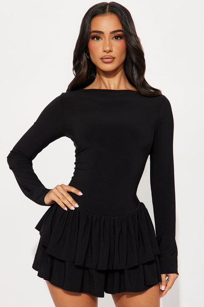 Just A Girl Long Sleeve Romper - Black