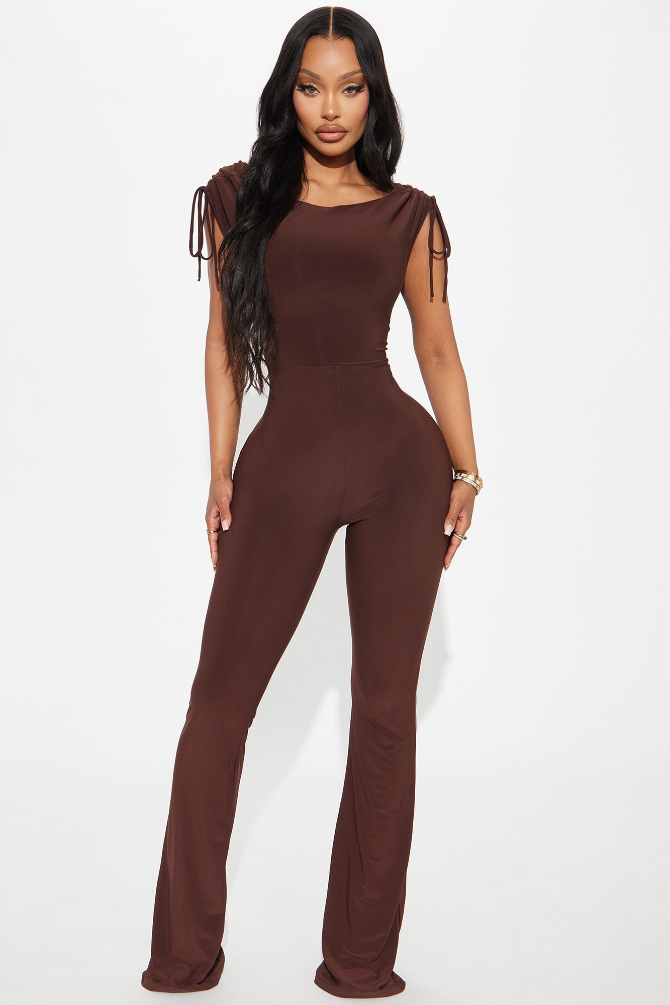 Valencia Ruched Shoulder Jumpsuit - Chocolate