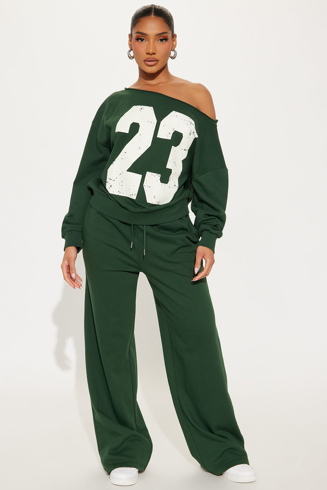 23 Off Shoulder Sweatsuit Set - Hunter