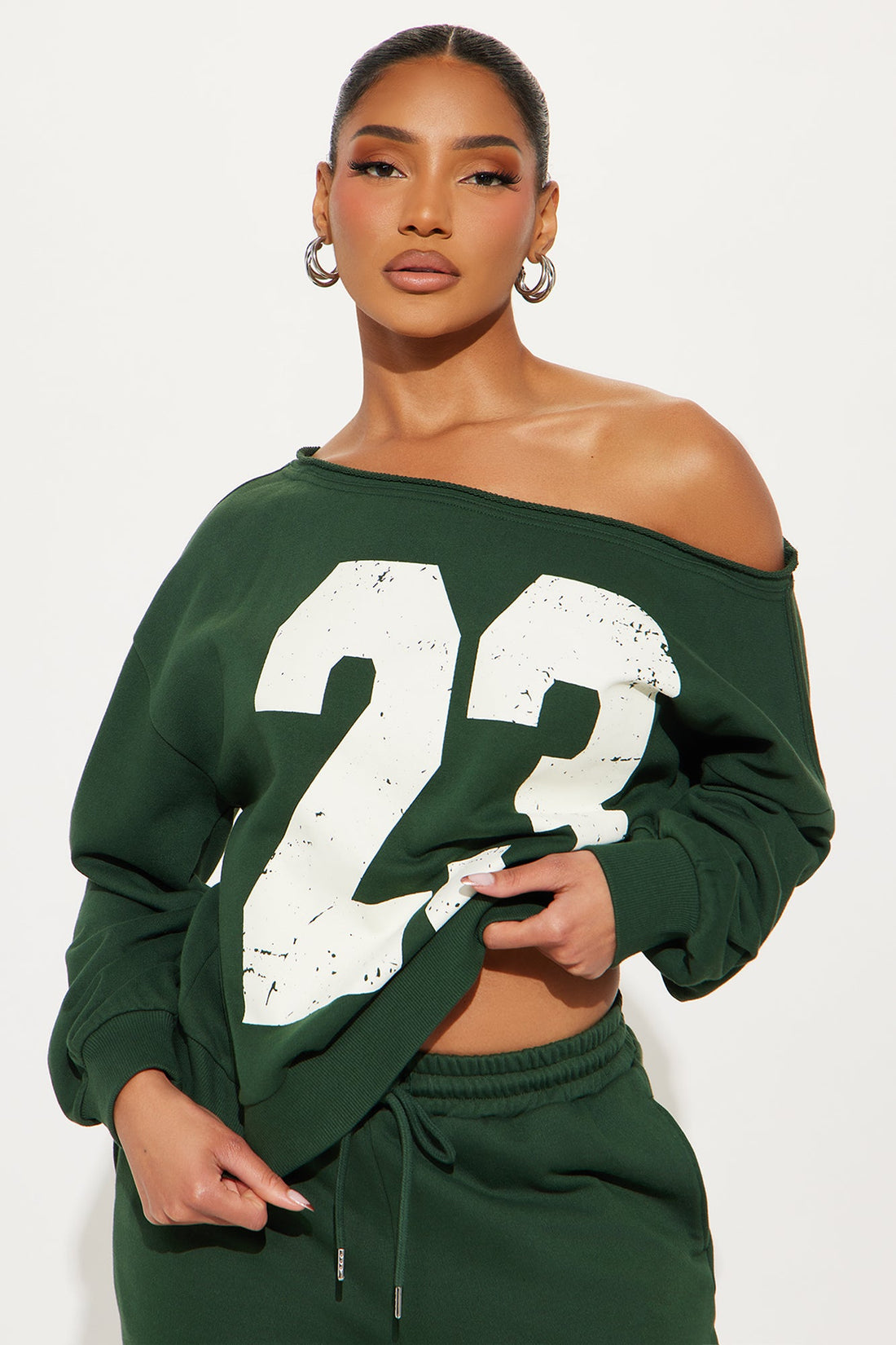 23 Off Shoulder Sweatsuit Set - Hunter