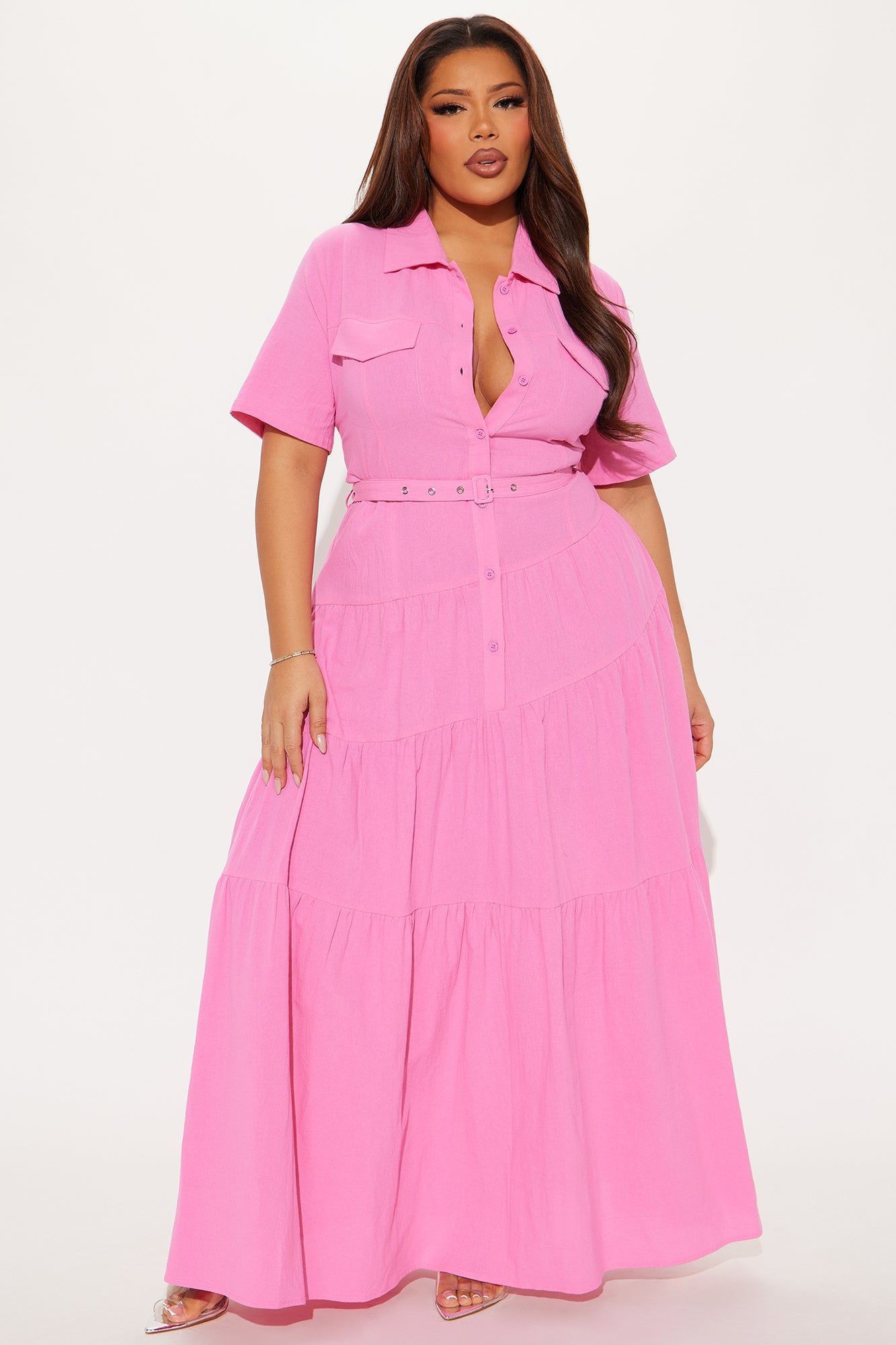 Julia Maxi Shirt Dress - Pink