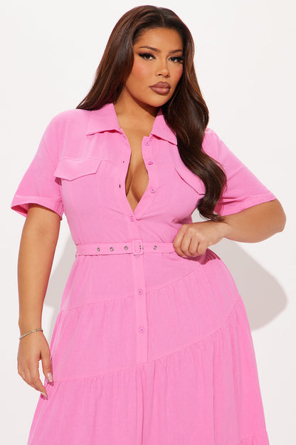 Julia Maxi Shirt Dress - Pink