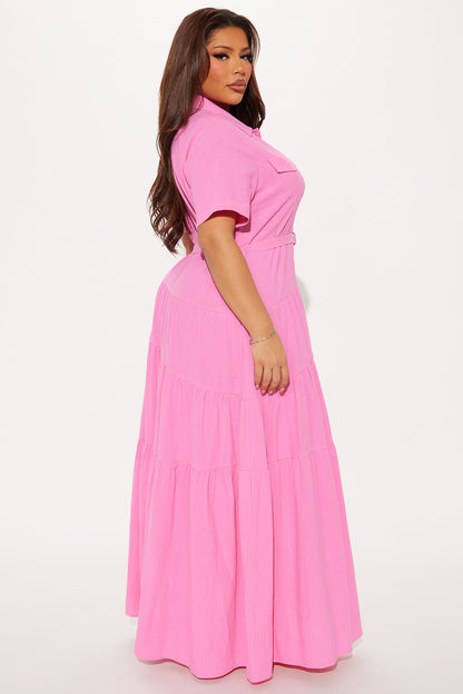 Julia Maxi Shirt Dress - Pink