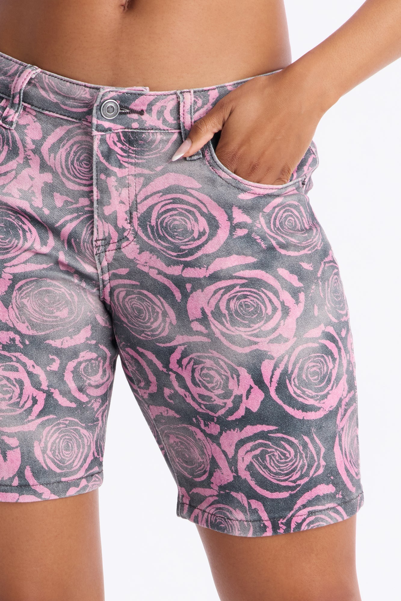 Buy Myself Flowers Denim Bermuda Shorts - Pink/combo