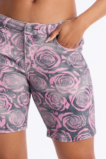 Buy Myself Flowers Denim Bermuda Shorts - Pink/combo