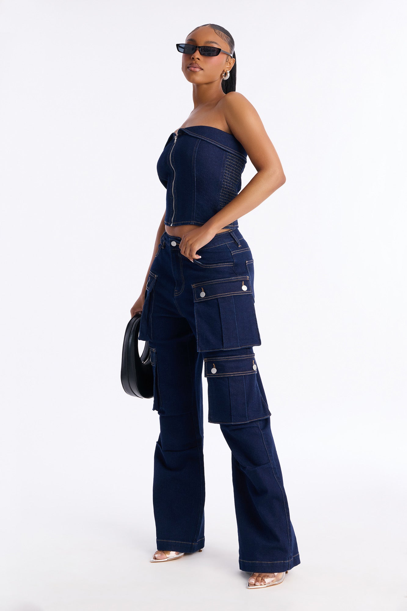 Ciara Denim Pant Set - Dark Denim