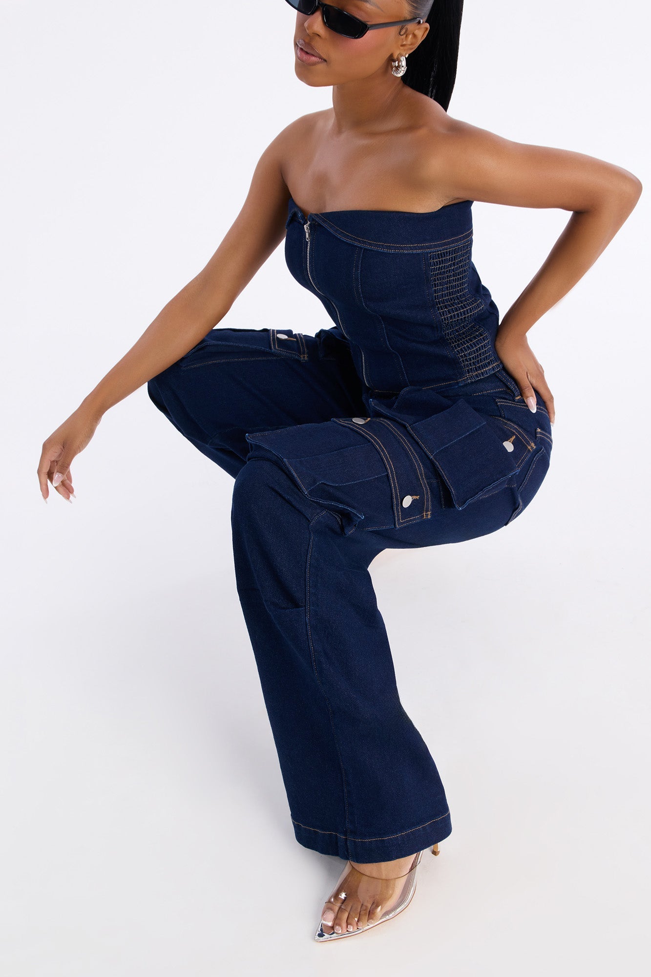 Ciara Denim Pant Set - Dark Denim