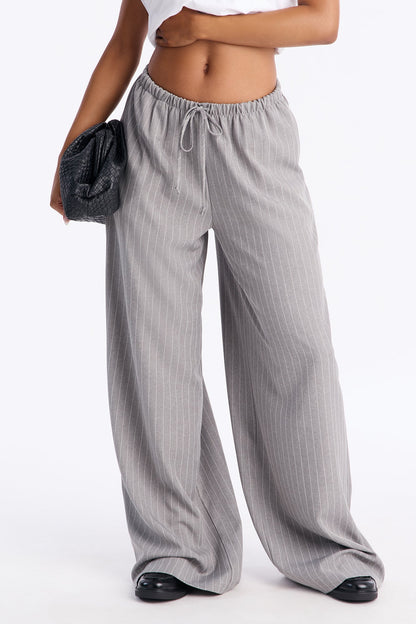 Mallory Pinstripe Easy Pull On Wide Leg Pant 33″ - Grey
