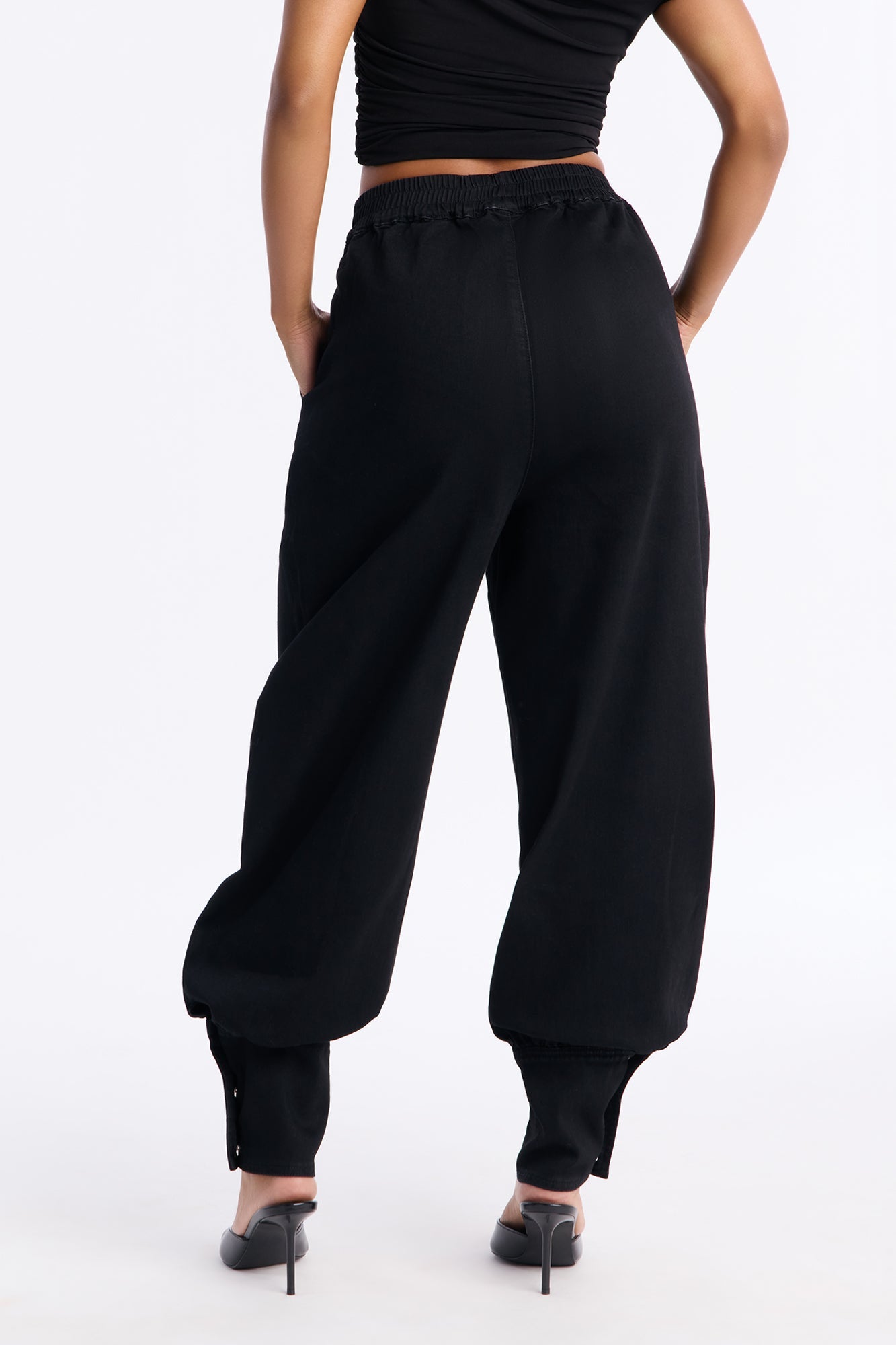 Destination Unknown Drapey Denim Balloon Jeans - Black
