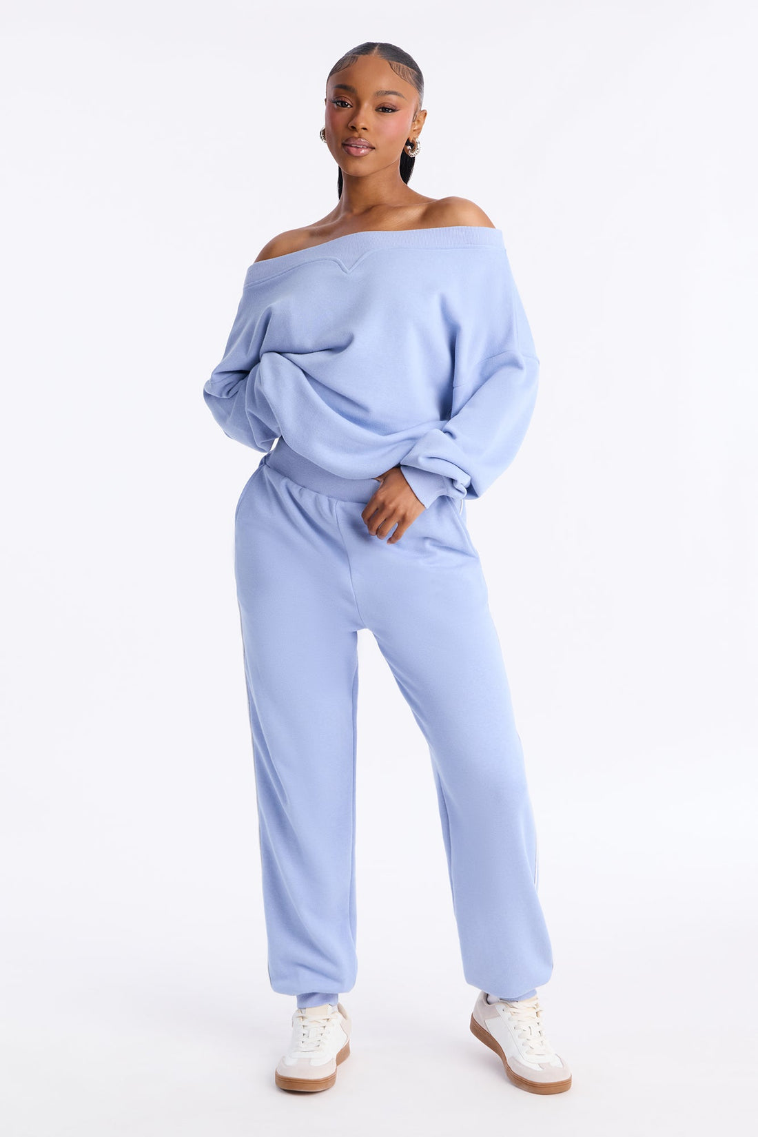 Olivia Fleece Off Shoulder Sweatshirt - Periwinkle