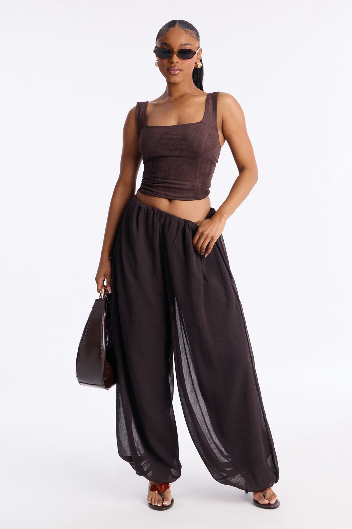 Stella Chiffon Balloon Pants 29″ - Chocolate