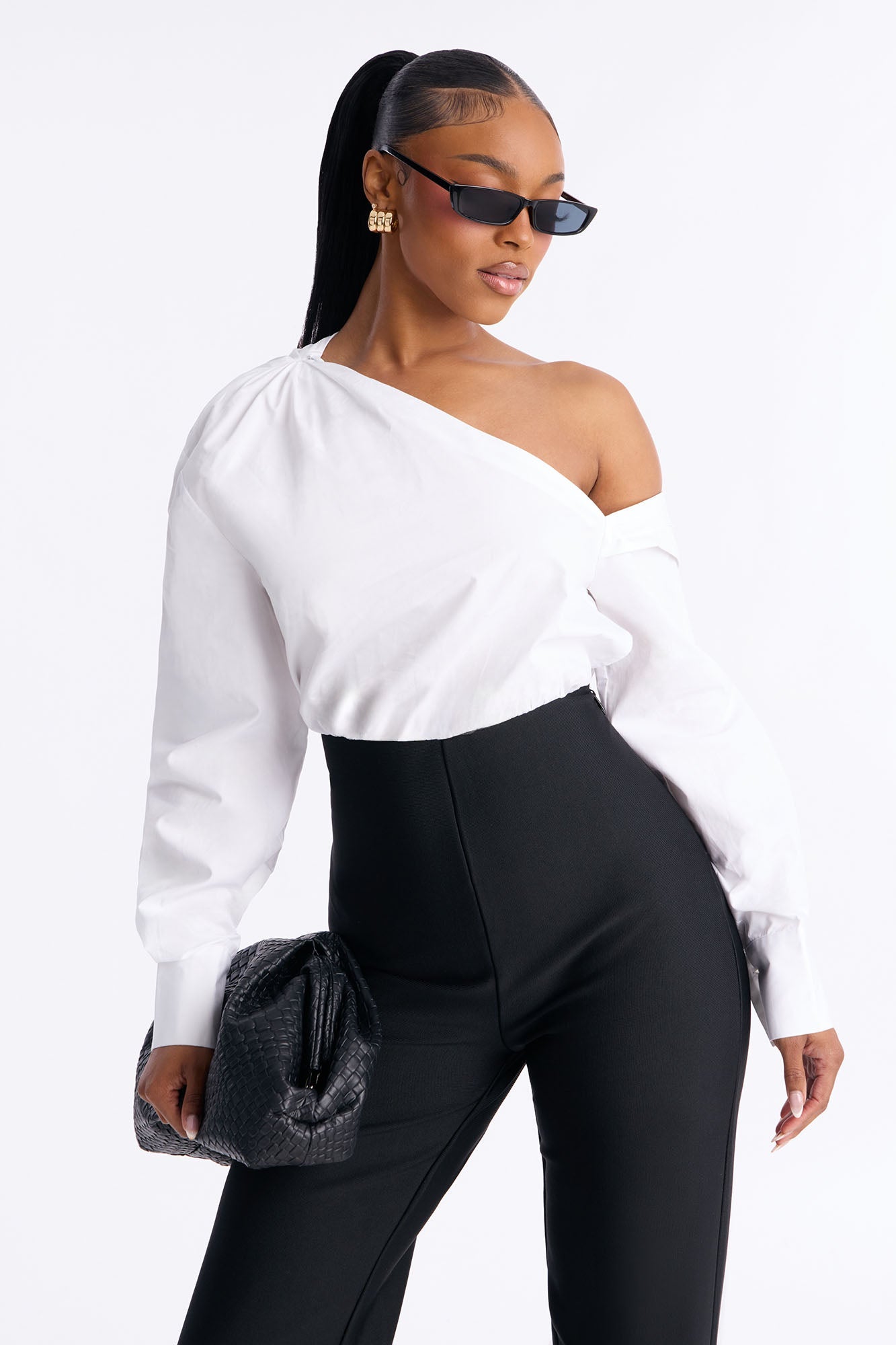 Bre Bandage Off Shoulder Jumpsuit - White/Black