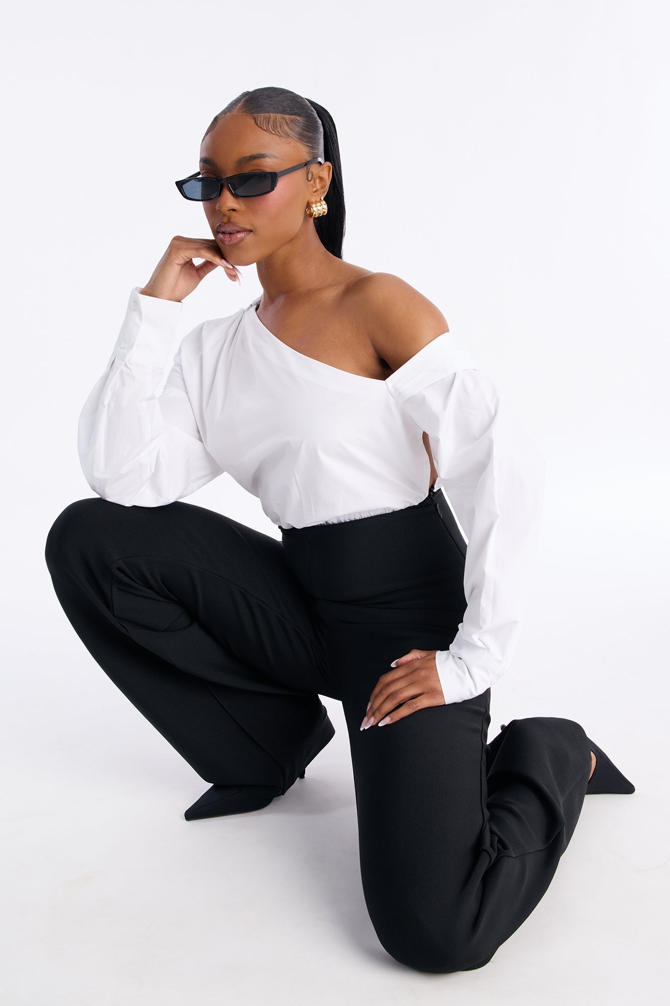 Bre Bandage Off Shoulder Jumpsuit - White/Black