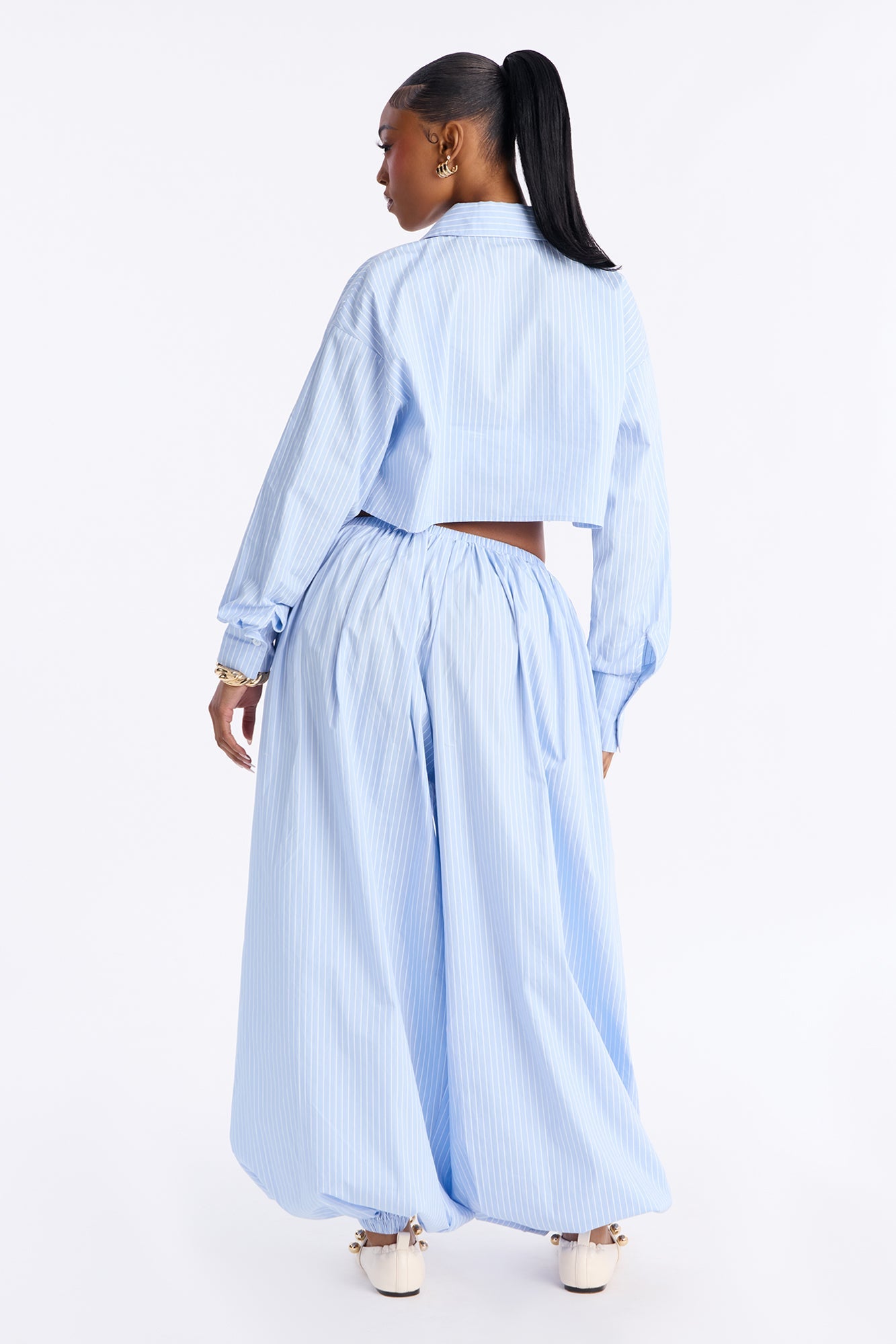 Camie Pinstripe 3 Piece Balloon Pant Set - Blue
