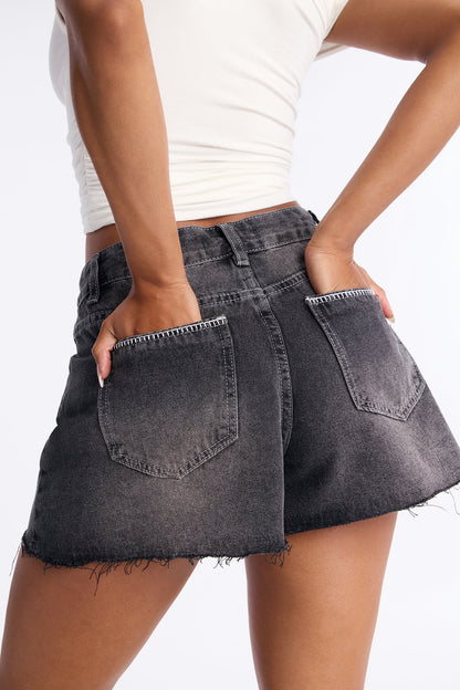 Beach House A-Line Denim Shorts - Black Wash