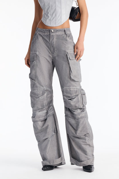 Talk It Up Oversized Cargo Pant - Charcoal