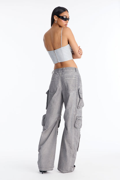 Talk It Up Oversized Cargo Pant - Charcoal
