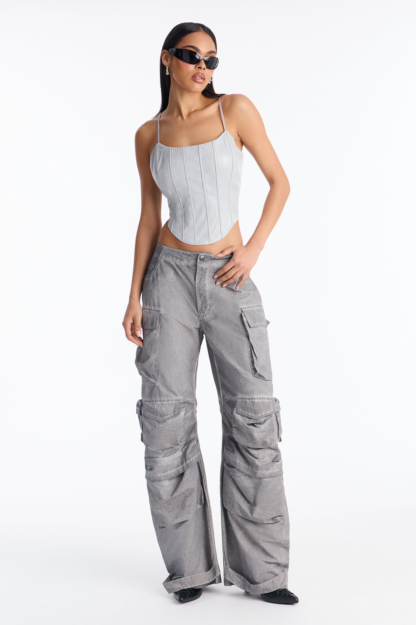Talk It Up Oversized Cargo Pant - Charcoal