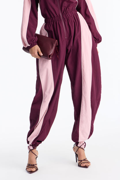 Willow Windbreaker Contrast Trim Jumpsuit - Wine/combo
