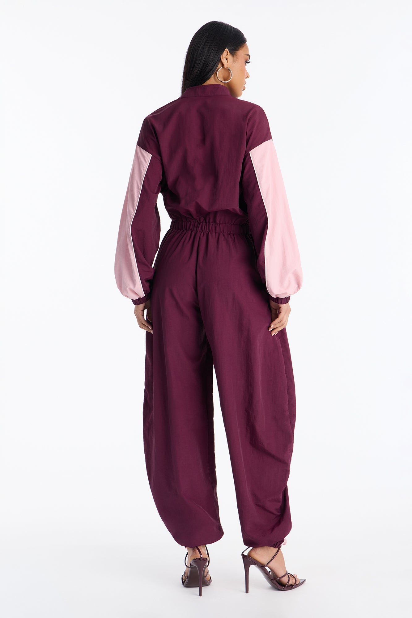 Willow Windbreaker Contrast Trim Jumpsuit - Wine/combo
