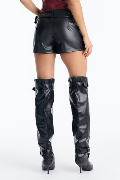 Lyss Belted Faux Leather Hot Short - Black