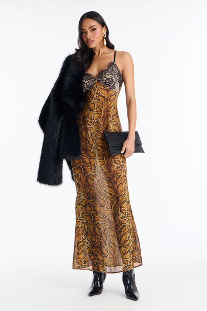 Savage Siren Chiffon Maxi Dress - Brown/combo
