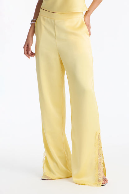 Araiza Satin Lace Trim Pant Set - Yellow