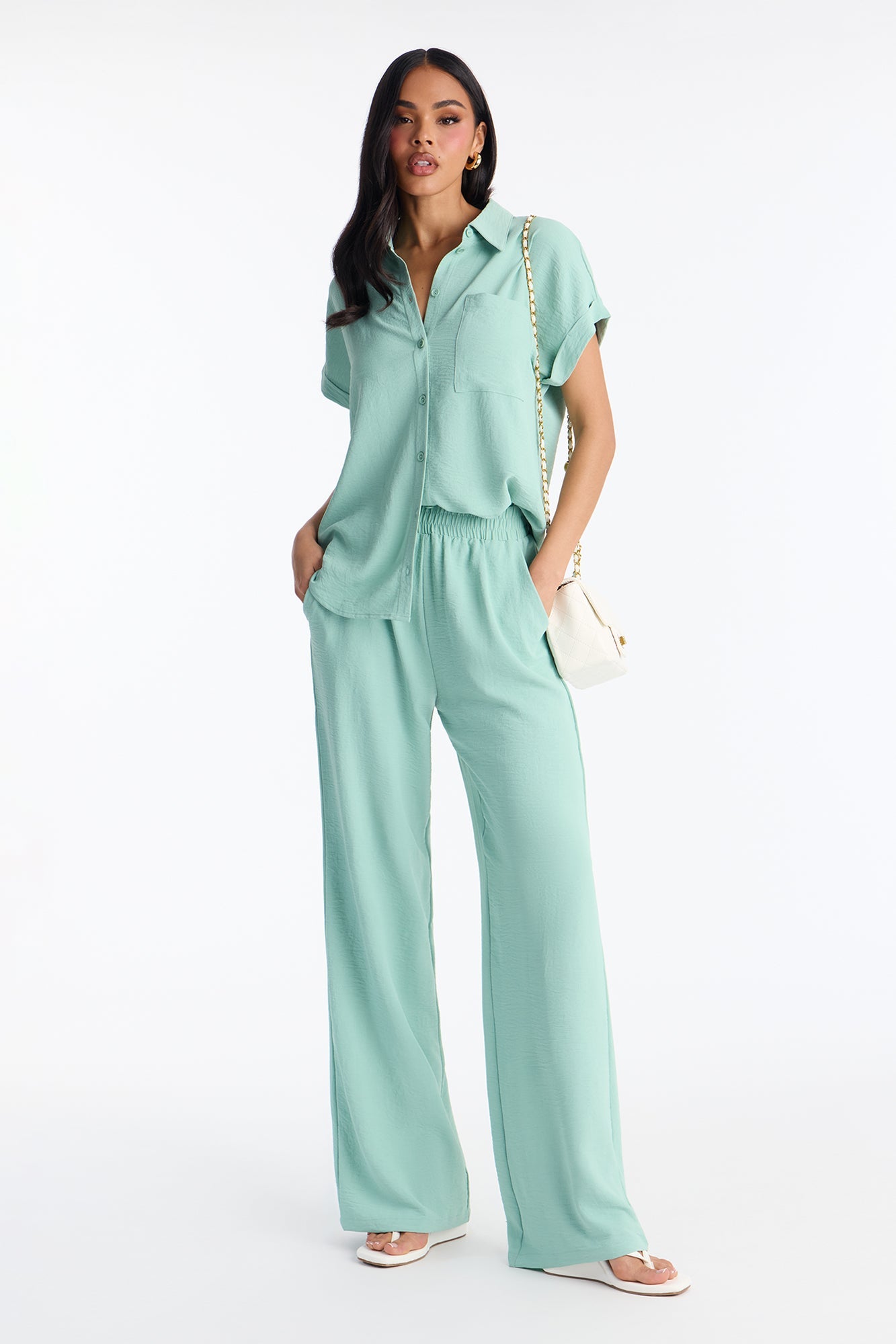 Makela Flowy Wide Leg Pant Set - Sage