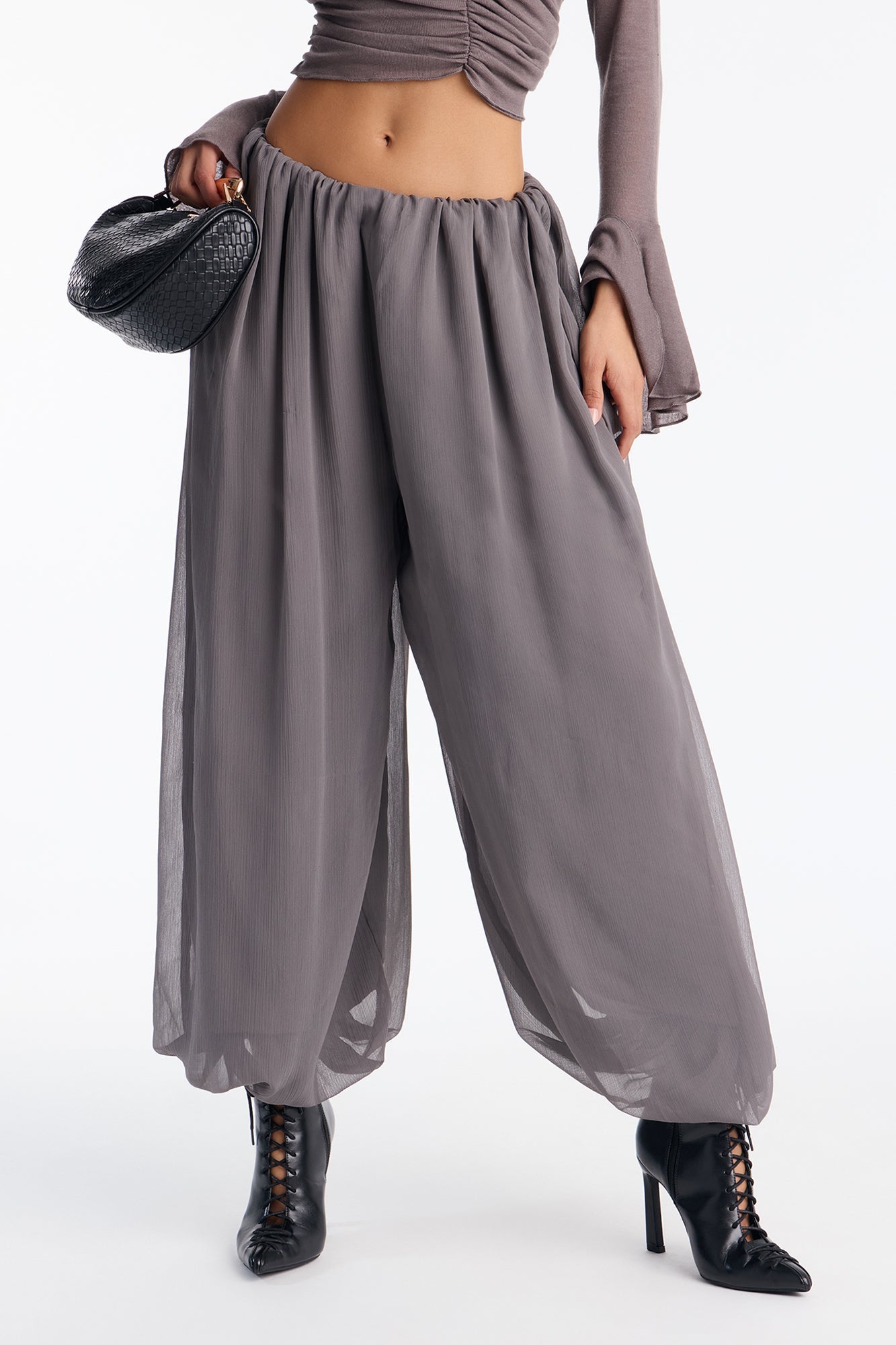 Stella Chiffon Balloon Pants 29″ - Grey