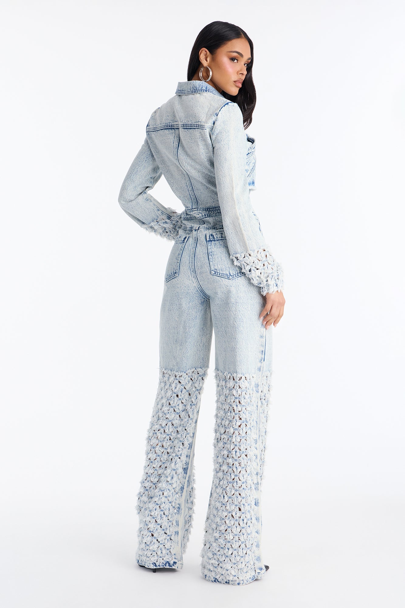 Distressed Diva Wide Leg Denim Jumpsuit - Light Wash