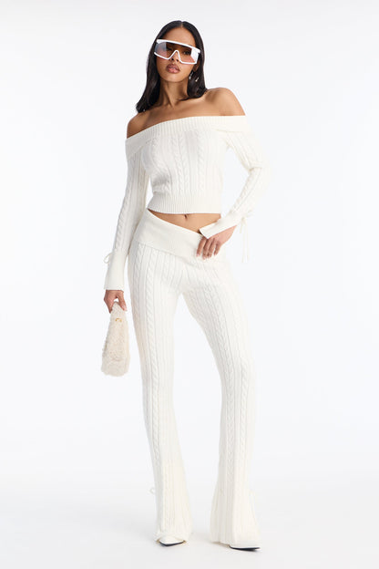 Mikayla Off Shoulder Sweater Pant Set - Cream