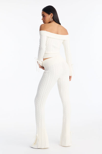 Mikayla Off Shoulder Sweater Pant Set - Cream