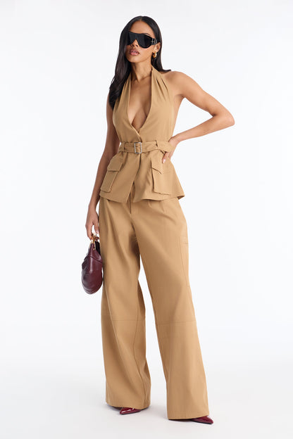 Cool And Collected Belted Pant Set - Khaki