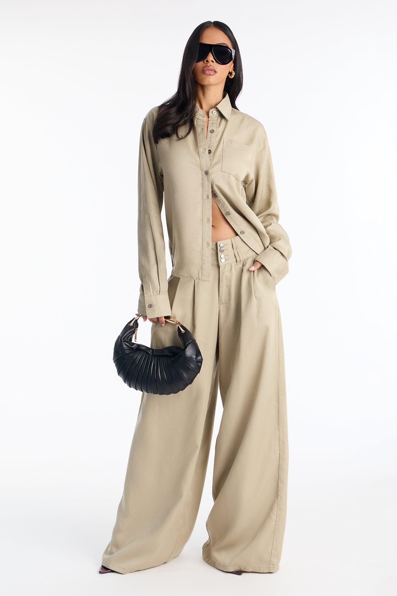 Runway Vibes Wide Leg Pant Set - Olive