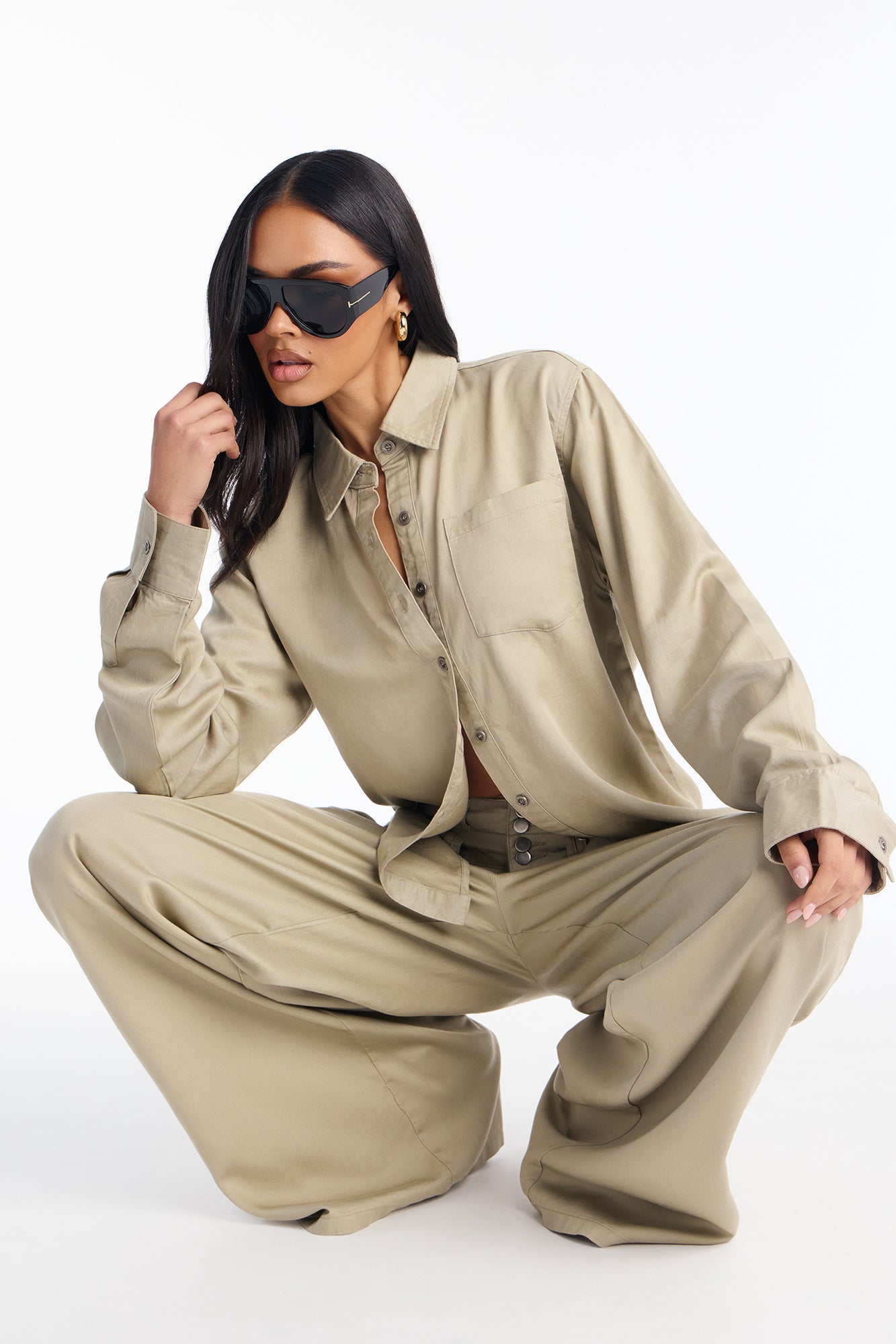 Runway Vibes Wide Leg Pant Set - Olive