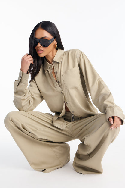 Runway Vibes Wide Leg Pant Set - Olive