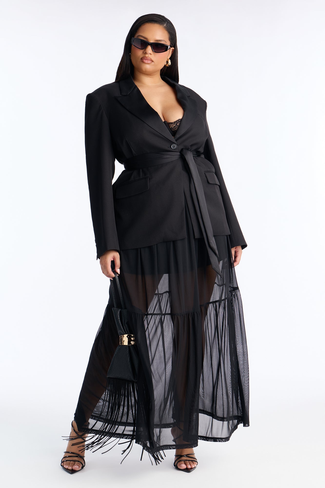 Bianca Cinched Blazer And Maxi Skirt Set - Black