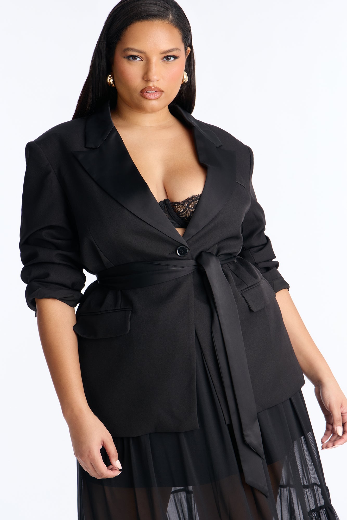 Bianca Cinched Blazer And Maxi Skirt Set - Black
