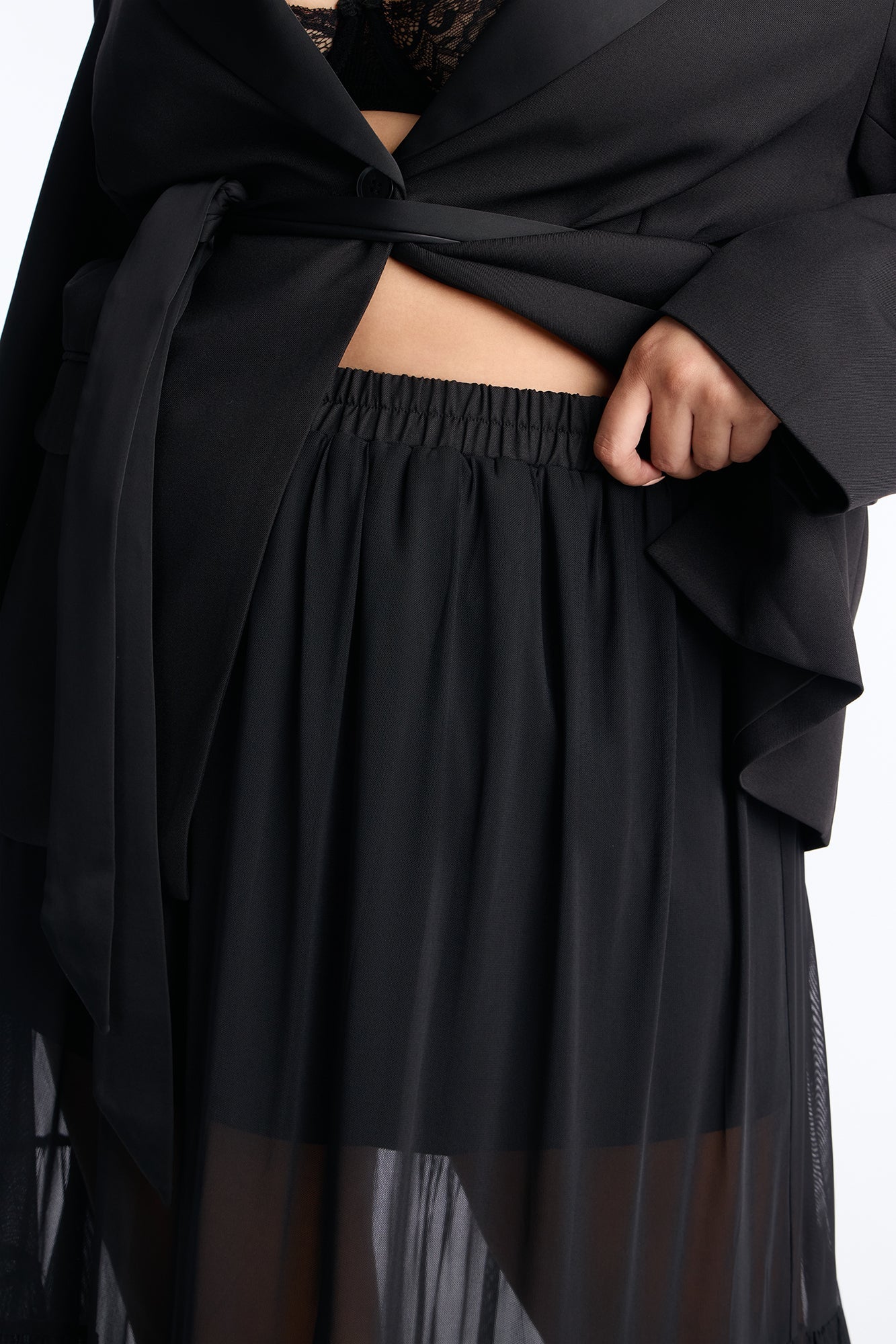 Bianca Cinched Blazer And Maxi Skirt Set - Black
