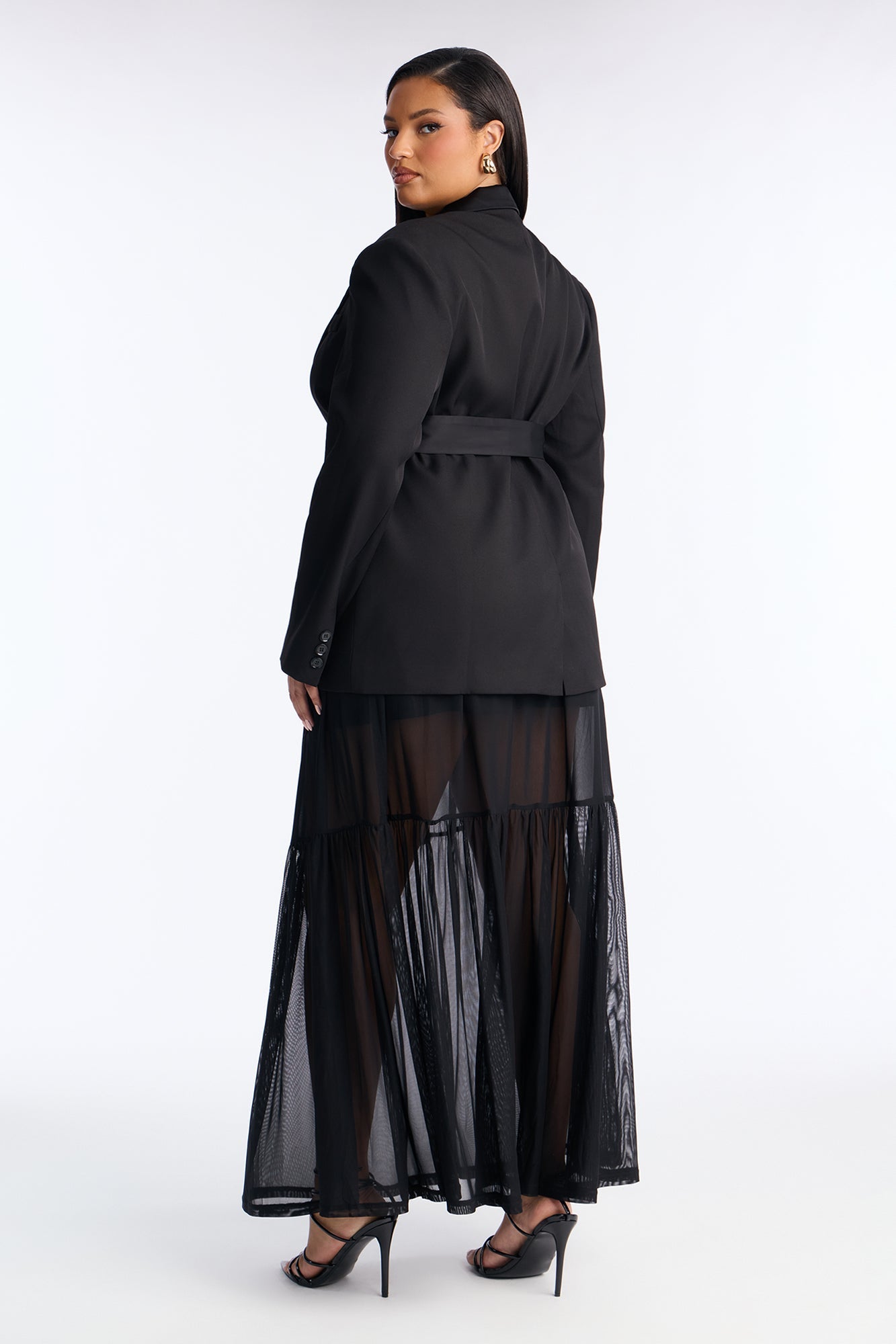 Bianca Cinched Blazer And Maxi Skirt Set - Black