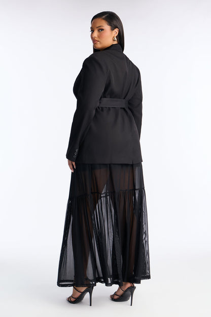 Bianca Cinched Blazer And Maxi Skirt Set - Black