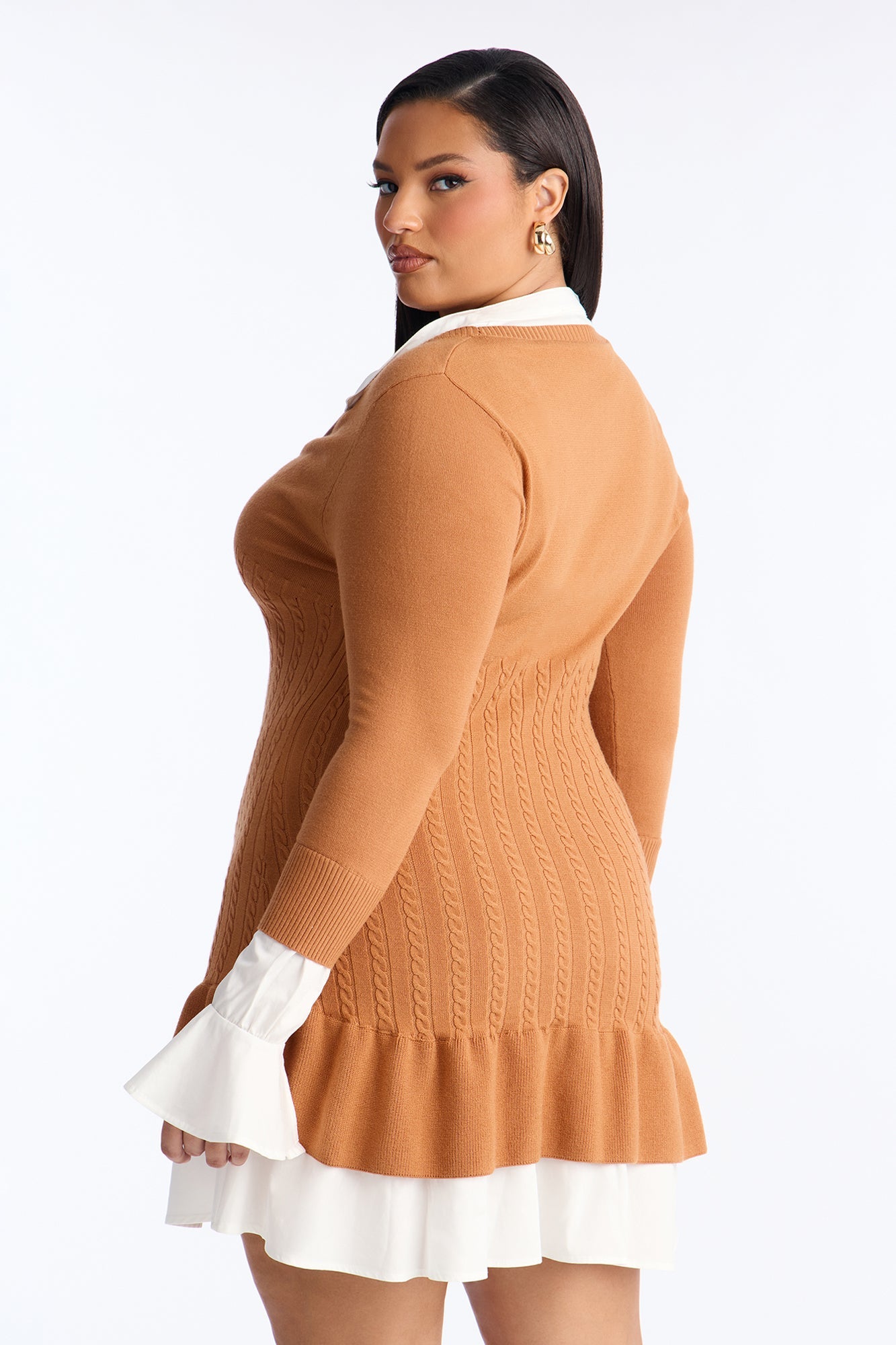 Kiara Peplum Sweater Mini Dress - Mocha