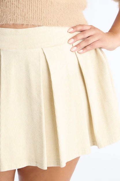 Jamie Pleated Corduroy Skort - Cream