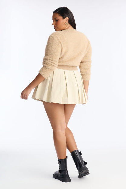 Jamie Pleated Corduroy Skort - Cream